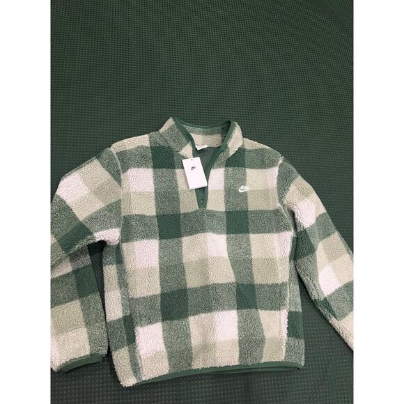 Nike Sherpa Men's Winterized Half-Zip green white plaid pattern pull over unisex - Picture 11 of 13